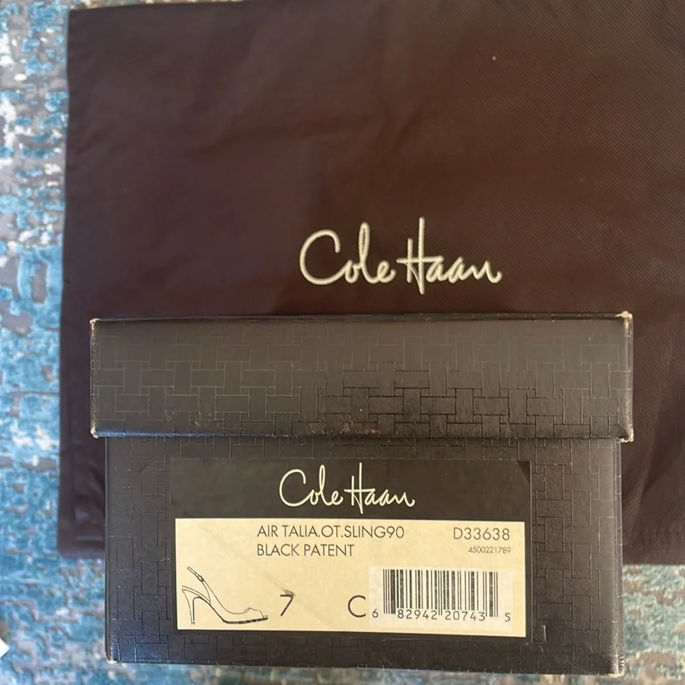 Cole Haan Air Talia Black Patent Leather Open Toe Slingback Heel Size 7C… - Picture 10 of 13